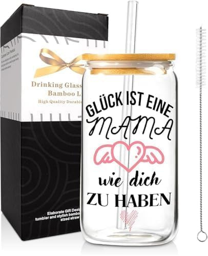 Regalo per mamma da 500 ml, bicchiere in vetro con coperchio e cannuccia, tazza da caffè, idea regalo per mamma di figlia, figlio, regalo di compleanno per mamma, donne, moglie, mamma