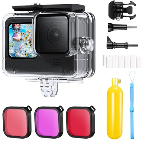 K&F Concept 21 in 1 Waterproof Case Housing Compatible with GoPro Hero 13 12 11 10 9 Black Dive Case with Underwater Filter Set 45 Metres Floating Handle Grip Accessories Anti-fog Kit
