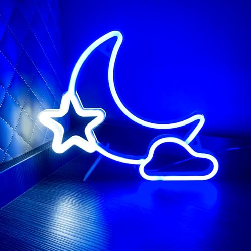 HFHungkeong Mondlicht Sternenhimmel Wolke LED-Neonlicht LED Anime Neonlicht geeignet für Geburtstagsparty Spielzimmer Bar Schlafzimmer, Hintergrunddekoration USB oder 3AA Batteriebetrieb (blaue)