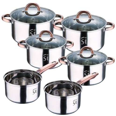 Batería de cocina 10pc en acero inox 2xØ16cm 2xØ18cm 2xØ20cm con tapas San Ignacio