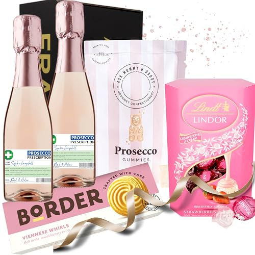 Prosecco Gift Hamper - Prosecco Prescription Gift Hamper - Funny Wine Gift Set for Women - Unique Birthday Present for Her - Includes Personalised Prescription Wine Label