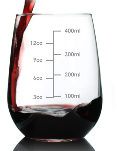 Wine Measuring Cup - Stemless Wine Glass - Engraved Measurement Lines for Portion Control - Ounces and Metric - Large 17 Ounce
