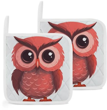2 presine da cucina resistenti al calore per piani di lavoro, con simpatico gufo rosso, presine antiscivolo per forno, set di presine da forno per cottura, sottopentola da 20 cm
