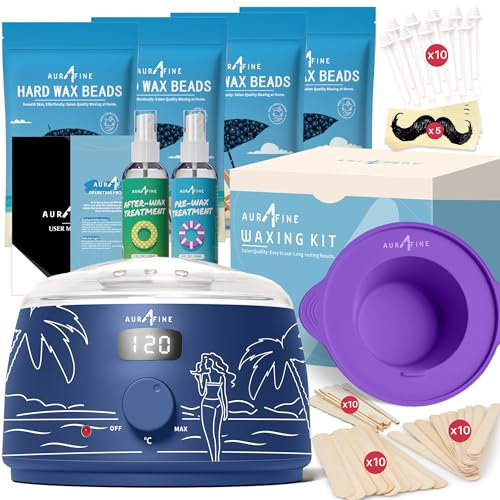 Professional Waxing Kit for Women & Men – 4 Bags Wax Beads, 30 Applicator Sticks, Pre & Post Wax Oil – Wax Kit for Painless Hair Removal for Full Body – Salon-Quality at Home