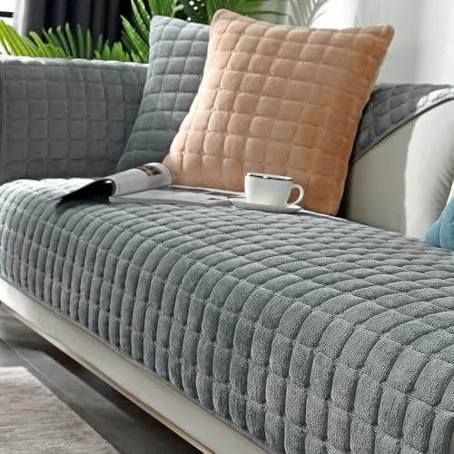 Alishomtll Sofabezug 1/2/3/4 Sitzer, Weich Universelle Sofaschoner Sofa Überzug, L Form Couch Überzug, Hund Katze Anti-rutsch Sofaüberwurfe Sofaschoner für Wohnzimmer (Grau, 70x150cm)