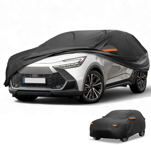 Partuto Aluminum Film Full Car Cover for Toyota C-HR with Zipper | All-Weather Waterproof, UV-Resistant Outdoor Full Cover, Right Side Zipper, Black