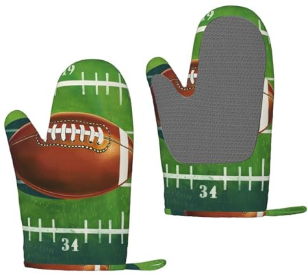 Lot de 2 gants de cuisine en silicone résistants à la chaleur Motif terrain de football américain et ballon
