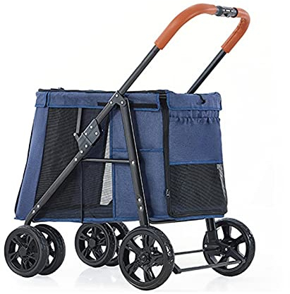 Premium großer Hundebuggy für luxuriöse Haustiere, 4 Räder, Haustier-Kinderwagen für Katzen, Hunde und mehr, faltbarer Transportwagen in Blau