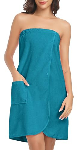 Lovasy Dam omlottshandduk rock wrap spa badrock justerbara knappar stängning duschhandduk S-XXL, Påfågelsblå, L