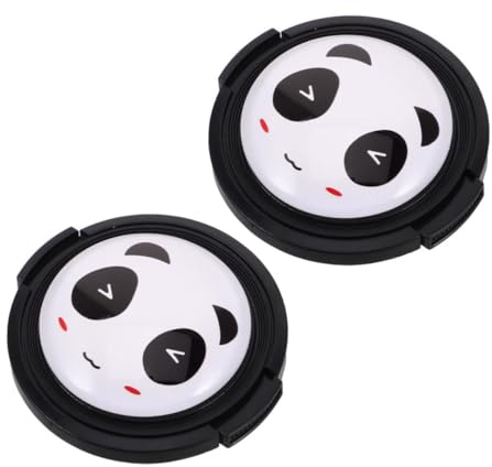 52mm Objektivdeckel aus Kunststoff mit Panda Motiv, 2 Stück | Seitlicher Pinch Verschluss, Strukturierte Greiffläche, für Kameraobjektiv, Leichte Montage