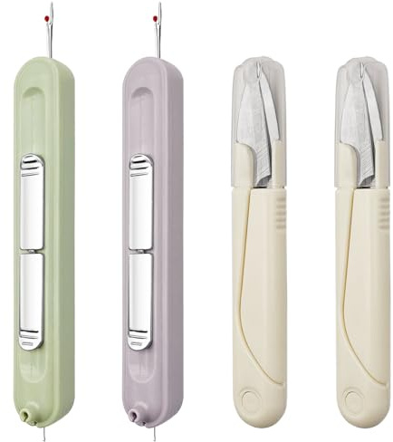 FineGood - Juego de 4 enhebradores de aguja, 2 en 1, ondulación de costura con mini tijeras de coser para coser a mano, tejer, quitar hilos