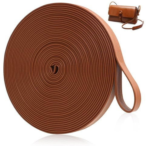 SopwMap PU Lederband Flach, 10 mm x 2 mm, Braun Gelb, Lederriemen Flach，Lederbänder，Lederriemen Meterware, Handarbeiten und DIY-Projekte, Robust und Langlebig, 5 Meter