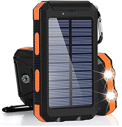 Power Bank 10000mAh Caricabatterie Solare Power-Bank con Torcia Elettrica Grande Capacità Viaggio Esterno Portatile Caricabatterie Rapido Batteria Esterna, Arancione