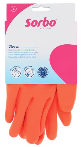 Sorbo Guanti Domestici Comfort Deluxe - Taglia L - 1 paio - Con fodera in cotone - Resistente al calore e durevole - Per la pulizia, lavare i piatti e la casa - Confortevoli e protettivi