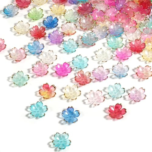 simarro 100 perline floreali acriliche con fiori di ciliegio, colore gradiente, distanziatori per bracciali, 5 petali, perline per gioielli fai da te