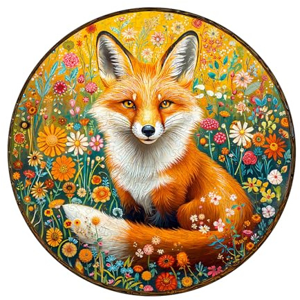 KaayeeWood Wooden Jigsaw Puzzles-200 Pieces Fantasy Garden Guardian-Fox Unique Shape Wooden Puzzles for Adults, Challenge Wood Puzzles with Wood Box, Birthday Gifts for Family Friend(11.4 * 11.4in)
