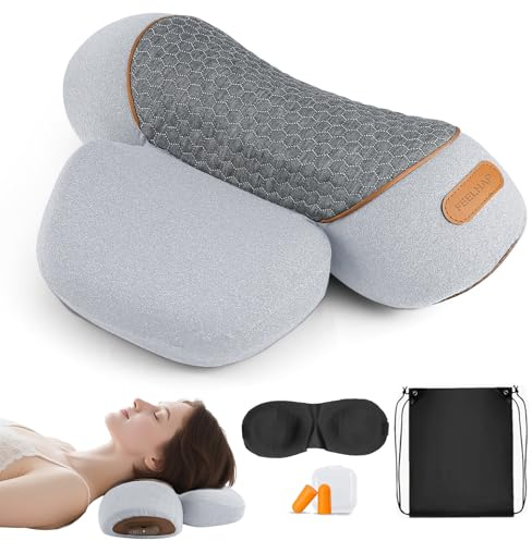 Feelhap Massaggiatore 3 in 1 per il Collo Cervicale,Cuscino Massaggiatore Cervicale Elettrico Riscaldante,Massaggio Profondo e Rilassamento con Calore e Trazione per Aiutare a Dormire (Grigio Chiaro)