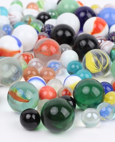 ALONK 120 Stück Murmeln Glas, 50x 14mm+50x 16mm+10x 25mm Glasmurmeln Bunt, Marbles für Murmelspiel Murmelbahn Kugelbahnen Vasen Pflanzendeko