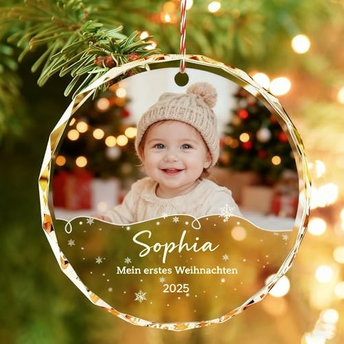 Bemaystar Personalisierte Baby Erstes Weihnachten Dekoration 2025 - Weihnachtskugel mit Namen und Datum, Personalisierter Baby Anhänger, Geschenk für Neugeborene Eltern
