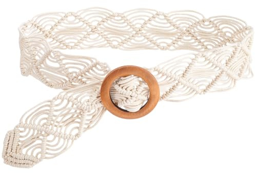 CRASPIRE Cintura Intrecciata Beige Cinture Larghe Intrecciate in Stile Boho Corda Cerata Cava Intrecciata A Mano Treccia Intrecciata A Mano macramè Catena Decorativa Lunga per Abiti da Donna