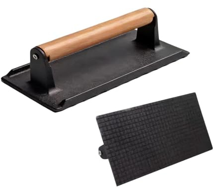Cast Iron Press,Heavy Duty Rectangle Cookware - Squeezing Fat Metal Meat Press | for Burger Tortilla Meal Prep Cooking Camping Grilling BBQ Tailgating Kitchen Outdoor