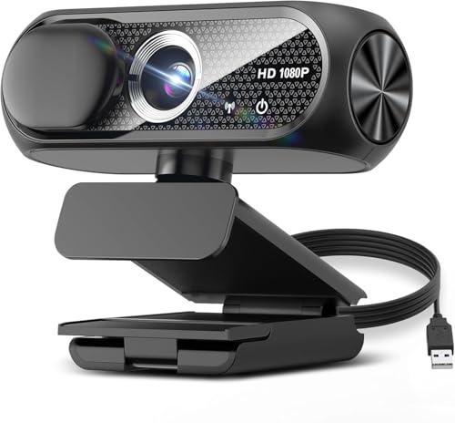 1080P HD Webcam with Microphone, Noise Cancellation, Privacy Cover, Wide-Angle Lens, Auto Light Correction, Plug & Play USB Web Camera for Laptop, Desktop, PC, Mac, Zoom, Skype, Streaming Black