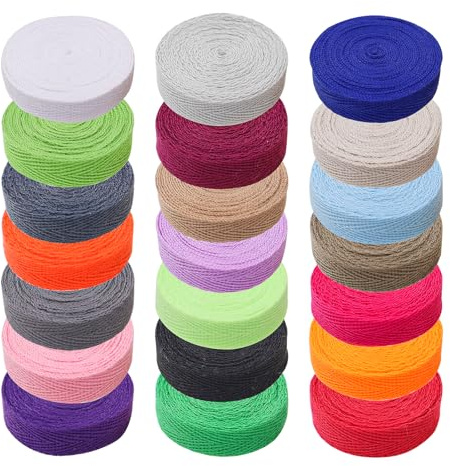JIAC Cinta de Algodón en Espiga Cinta de Sarga de Algodón 42 yardas Cinta Colores para Bolsos 21 Colores Mezclados para Coser Bolsos Tote Envolver Regalos Manualidades 10mm