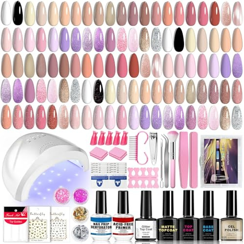 35 Colours Gel Nail Polish Kit with UV Lamp, Nail Tips, Acid-Free Primer, Dehydrator, Builder Gel & 70+ Manicure Tools — Complete Gel Nails Starter Set for Beginners & DIY Home Salon (36 Color-1)