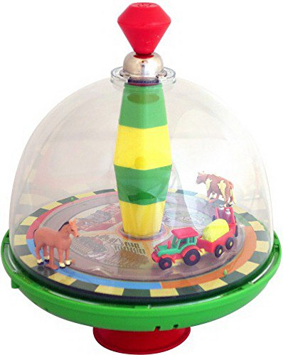 alldoro 16802 68020 Kreisel mit fahrendem Traktor und Anhänger, Zwei beweglichen Tieren und realistischen Geräuschen, inkl. Batterien, für Kinder ab 18 Monate, Mittel