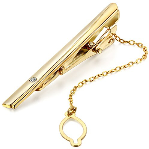 JewelryWe Herren Krawattennadel, 2.4cm Breit Messing Poliert Krawattenklammer Krawattennadeln Tie Clip, Gold Silber