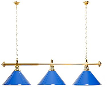 Billiard-Royal Billardlampe mit 3 Schirmen blau Goldfarbene Halterung | als Hängelampe für Billardtische