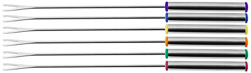 Fackelmann Fonduegabeln, Fonduebesteck aus Edelstahl, Fonduespieße mit farbigen Kunststoffgriffen (Farbe: Silber), Menge: 6 Stück