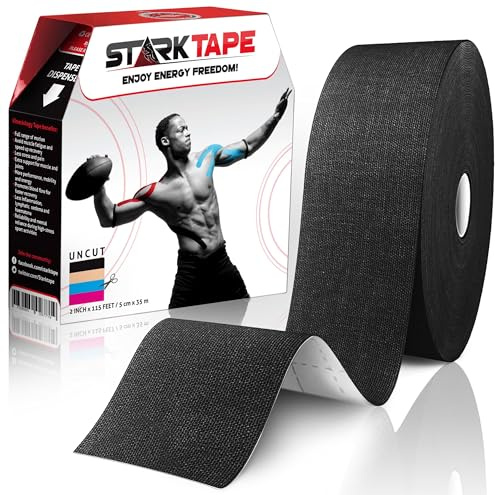 Starktape Kinesiology Tape Bulk for Sensitive Skin, Physio Medical Sports Tape, Kt Tex Gold for Physical Therapy, Knee, Shoulder, Ankle, Wrist, Foot, Back Muscle, Black