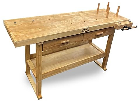 LUMBER JACK WB1520D2 Heavy Duty Hardwood Workbench with 7” Vice, Felt-Lined Drawers, Side Work Clamp, Metal Bench Stops & Bottom Storage Shelf, 1520mm x 620mm, Woodworking Bench