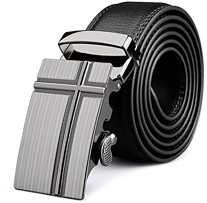 Echtes Leder Gürtel für Männer Ratsche Automatik Gürtelschnalle (Gleitschnalle) 35mm breit (Schwarz A)