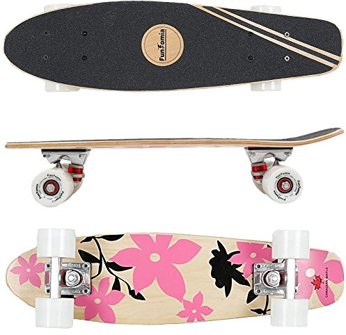 FunTomia® Mini Board monopatín Skateboard 57cm - 7 Capas de Arce Canadiense - con o sin LED Ruedas - Wheel 59mmx45mm (82A) - Rodamiento Mach1