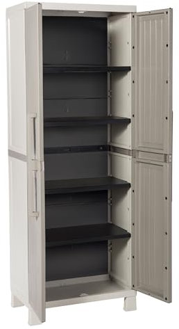 Toomax Armadio Wood Midi tuttopiani con 4 Ripiani, in plastica da Interni ed esterni, colore Grigio Tortora/Grigio Chiaro, dimensioni cm 65x37x165