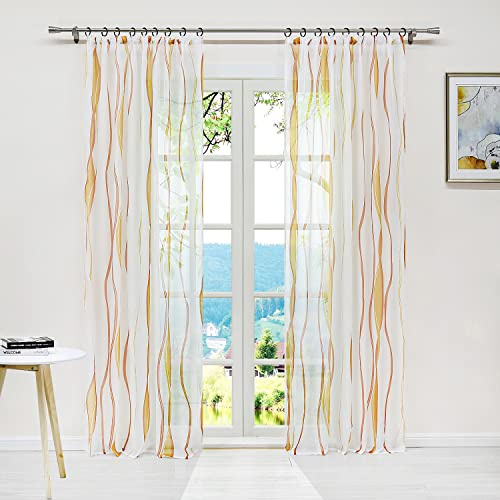 ESLIR Gardinen mit Kräuselband Vorhänge Gardinenschals Voile Orange 140x245 | Transparent, Fensterschal, 1 Stück, Schlaufenschal, Fenstergardinen, Wohnzimmer, Fenster innen, Wellen Muster, modern