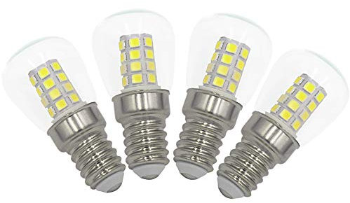 3W E14 LED Frigorífico Congelador Bombillas Pack de 4 Blanco Frío 6000K, equivalente a 40W, para nevera, máquina de coser, lámpara de escritorio