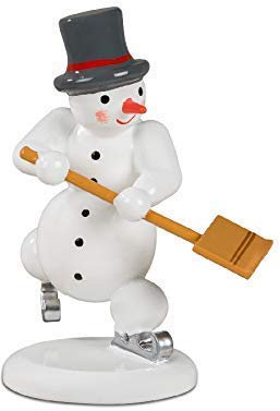 Schneemann Zylinder und Schneeschieber Höhe ca 6,5cm NEU Erzgebirge Miniatur Holzfigur Sammelfigur