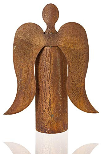 Metall Engel Rost mit Flügeln Edelrost Weihnachtsengel Kerzenhalter Windlicht Pflanzschale Grabdeko Gartendeko Advent Made in Europa H=40 cm B=27,5 cm