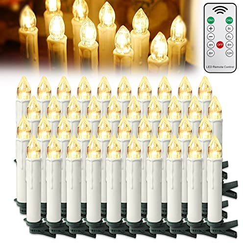 UISEBRT 40x LED Weihnachtskerzen Kabellos mit Timer Fernbedienung, LED Kerzen Flammenlose Dimmbar Warmweiß für Weihnachtsbaum, Weihnachtsdeko, Hochzeitsdeko, Party, Feiertag (40er Onhe Batterie)
