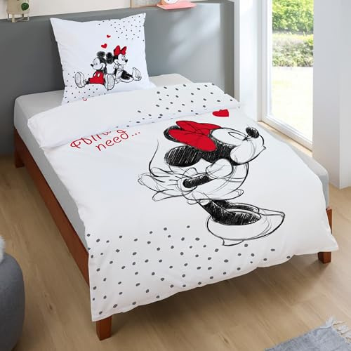 Familando – Mickey & Minnie Bettwäsche-Set (2-teilig) – Decken- & Kissenbezug 135x200 cm & 80x80 cm mit Reißverschluss – 100% Baumwolle Renforcé – Wendemotiv – Öko-TEX Zertifiziert