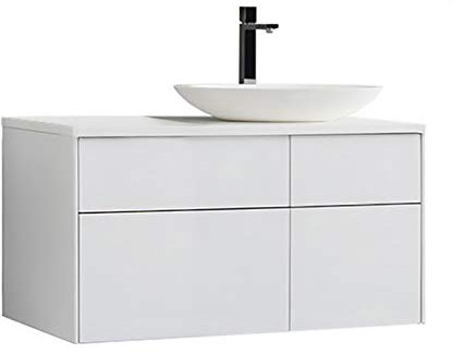 StoneArt Badmöbel Set Mineralguss Waschbecken Waschschale Aufsatzwaschbecken und Unterschrank Waschtisch Einzel- oder Doppelwaschbecken Venice VE-1010pro-3 weiß 100cm rechts