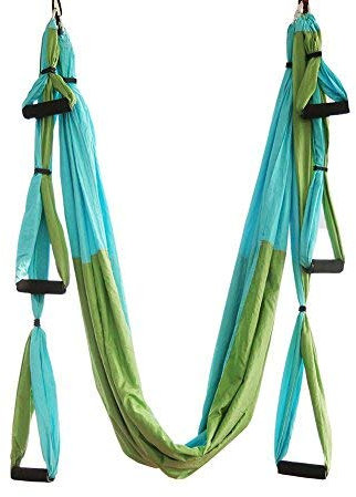 Aerial Yoga Hängematte,Yoga Schaukel Anti Schwerkraft Hängematte Set mitgeliefert 2 Verlängerungsgurte und Anti-Fall Socken (Grün)
