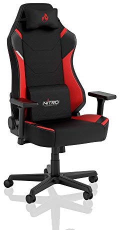NITRO CONCEPTS X1000 Gaming Stuhl Bürostuhl Ergonomisch Schreibtischstuhl Drehstuhl mit Rollen Gaming Sessel Gaming Chair Pc Stoffbezug Belastbarkeit 135 Kilogramm - Schwarz/Rot