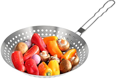 bremermann Grillpfanne rund // mit Klapp-Griff // Edelstahl Ø ca. 30,5 x 55,5 cm // Grillkorb Grillplatte