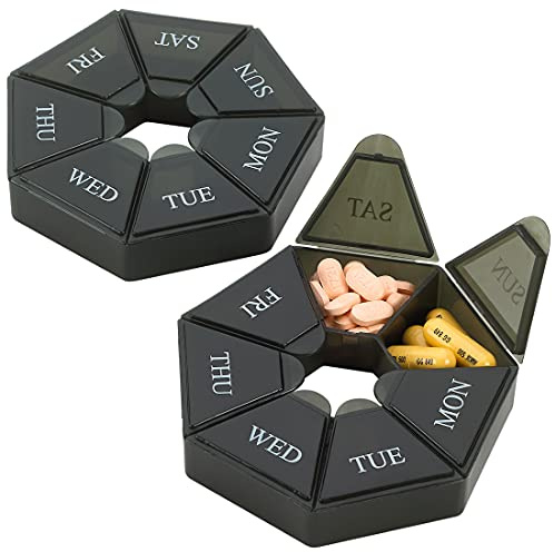 Pillendose für 7 Tage – Tablettenbehälter für 7 Tage, für Arthritis geeignet, tragbar und kompakt, Reiseetui, Tagesfach, Medikamentendose für Nahrungsergänzungsmittel, Medikamente, Vitamine und