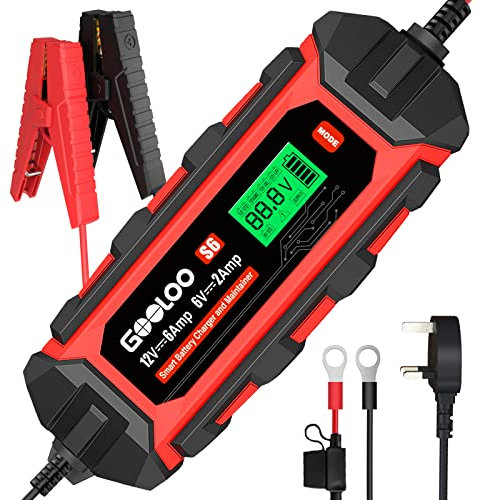GOOLOO 6 Amp Smart Battery Charger, 6V and 12V Trickle Charger and Maintainer for Lead-Acid Battery, Up to 150Ah, Battery Desulfator with LCD Display Pulse Repair Charger