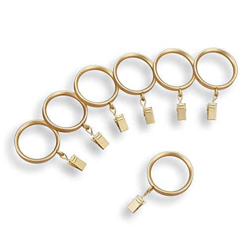 MODE Premium Collection Flat Steel Curtain Clip Rings, Set of 14 Curtain Rings with Clips, Rings with Clips for Curtains, Fits MODE Premium and Acrylic Curtain Rods, 1 5/8”, Brushed Gold